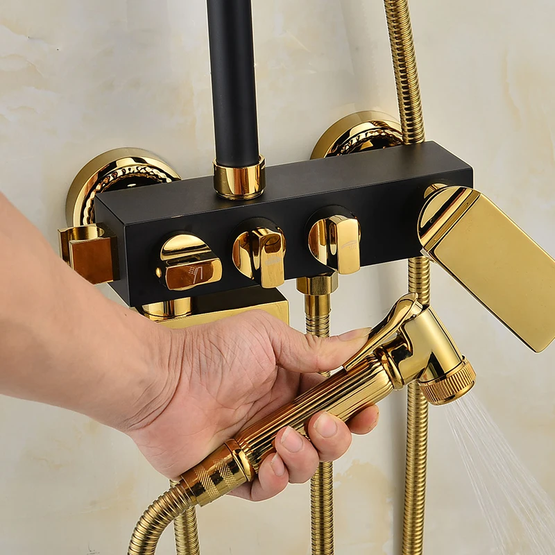 Смеситель для душа Набор смесителей ванны роскошный черный и золотой смеситель с
