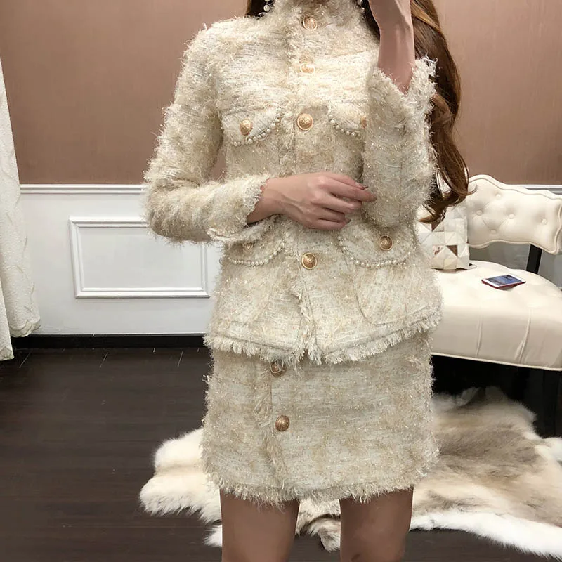 Женская твидовая короткая юбка Осенний офисный комплект из двух предметов