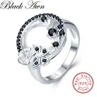 Blcak Awn Cute 925 пробы серебряные Изящные Ювелирные изделия Baguet Row помолвка Черный шпинель Butterfl обручальные кольца для женщин G027