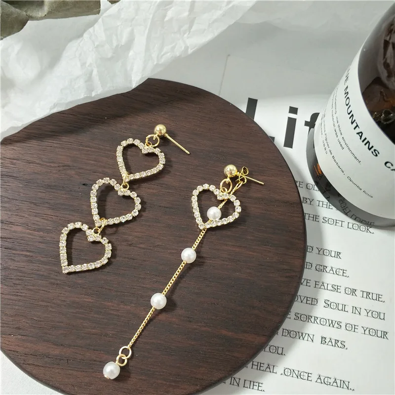 Серьги-подвески женские асимметричные с жемчугом серьги кисточками со стразами |