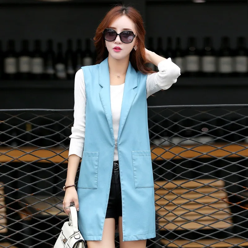 Длинный мотоциклетный жилет из искусственной кожи однотонный облегающий без