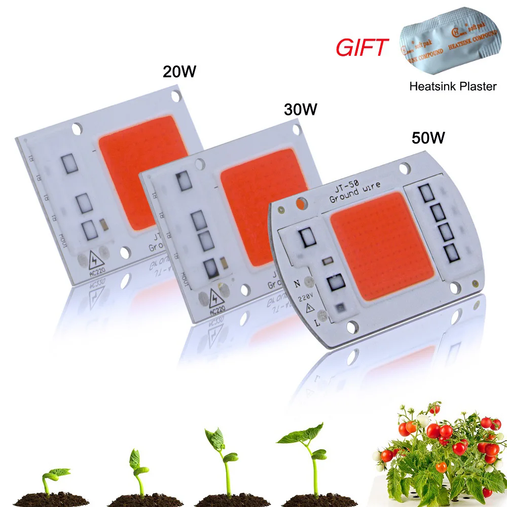 

10pcs Full Spectrum LED Grow Light Chip DIY 220V AC COB 380~780nm Actrual Power 20W 30W 50W Replace Sunlight for Indoor Plants