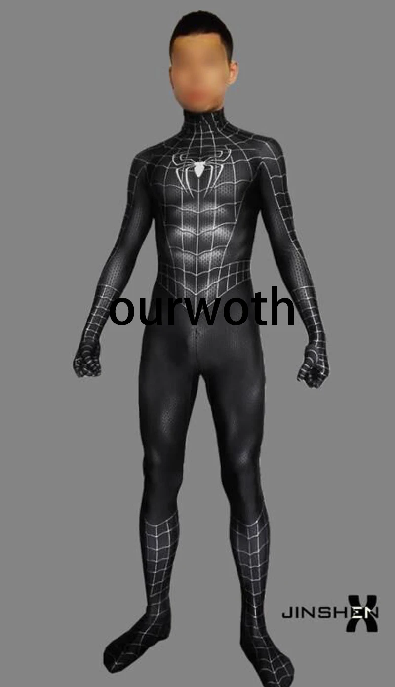 Черный Хэллоуин Человек паук Zentai костюм 3D печать с мышцы полный Средства ухода за