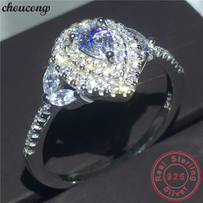 

Choucong кольцо с цветком, 100% Настоящее серебро 925 пробы, серебряная груша, 5A cz, обручальные кольца для женщин, ювелирные украшения