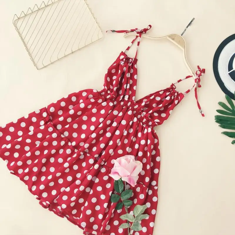 Женское праздничное платье ALPHALMODA в горошек с открытой спиной на бретельках v