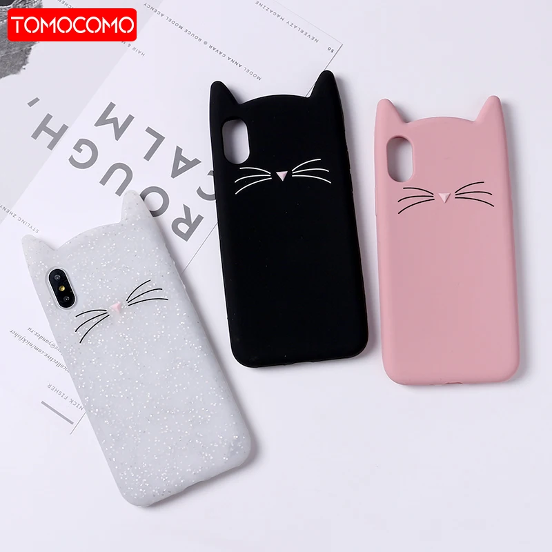 TOMOCOMO милый 3D Силиконовый мультяшный Кот розовый черный мягкий чехол для телефона