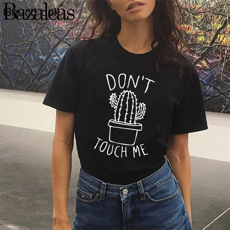 Женская хлопковая Футболка с принтом Dont Touch Me Повседневная облегающая футболка