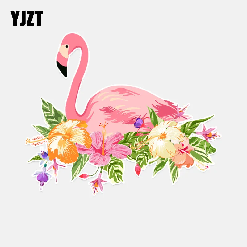 

YJZT 15*12.5CM Unique Flamingos PVC Colored Flowers Decor Personalized Car Sticker 11A0159