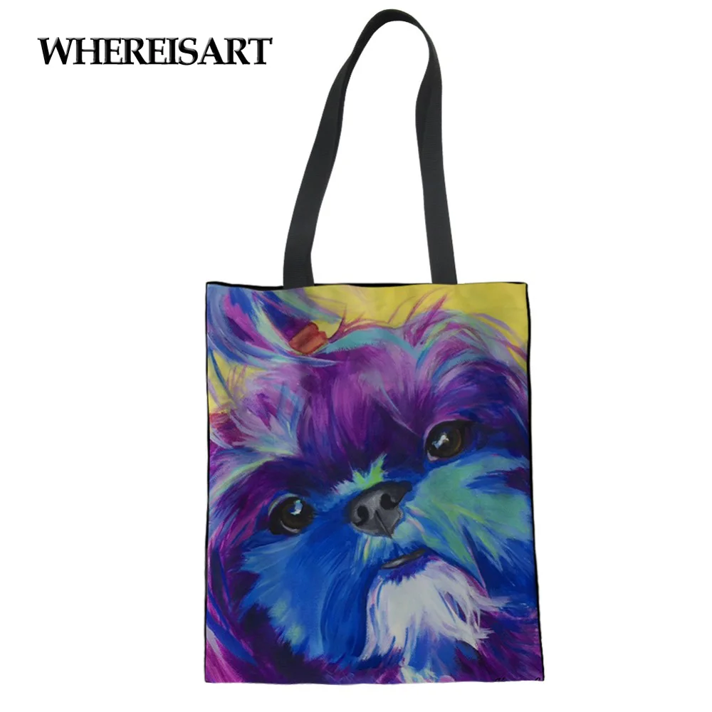 Женская сумка тоут WHEREISART Shih Tzu с принтом собаки через плечо повседневная женская