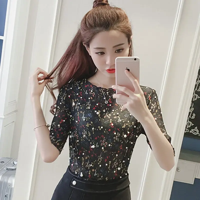 2017 Новое поступление Летняя блузка Mujer шифон блузки Бисероплетение цветочные