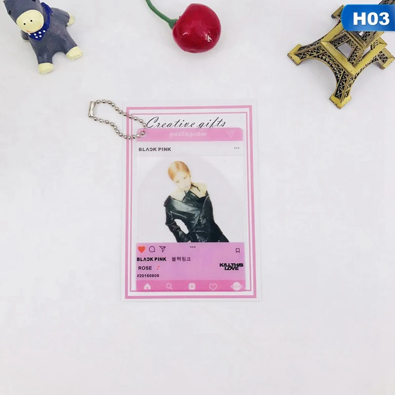 H03 1 шт. K-pop BLACKPINK TWICE GOT7 TXT SEVENTEEN ПВХ прозрачная подвесная цепочка фото карта альбом Фотокарта для фанатов коллекция подарок - Цвет: H03