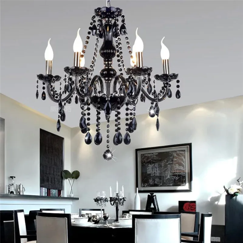 Negro moderno candelabro de cristal de luz para sala de estar dormitorio lámpara de Interior de cristal Lustres de teto araña de techo Led lámpara