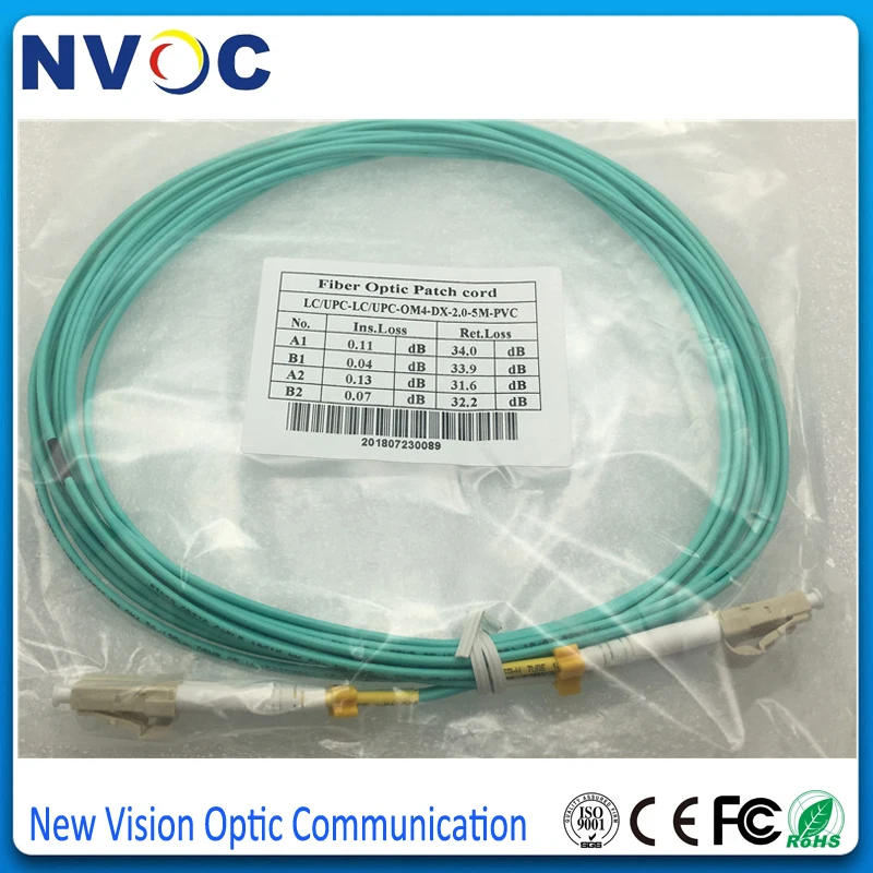 15 шт./лот LC/Φ/UPC OM4 5M Multimode 2 мм PVC дуплексный волоконно оптический джампер шнур для