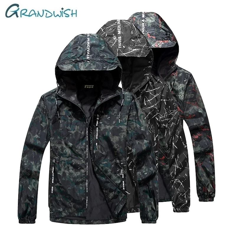 Grandwish/мужская куртка с капюшоном для мужчин в стиле хип хоп Slim Fit камуфляжным