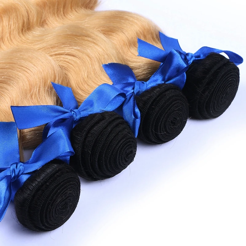 Unprocessed Ombre Brazilian Body Wave Virgin Hair 4 Bundles With Closure Human Weave Lace |