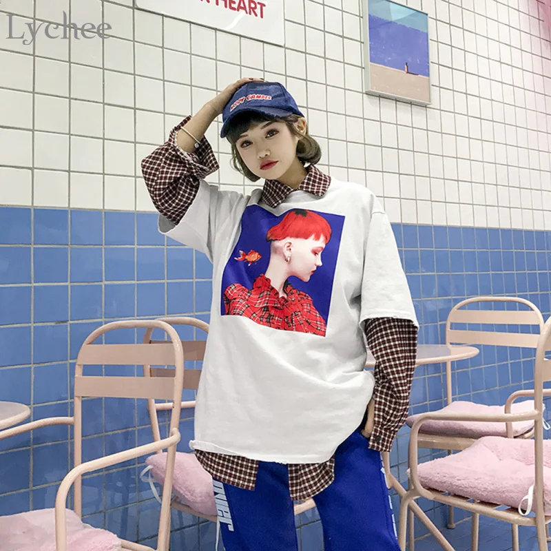 Личи Harajuku женские футболки Золотая рыбка символ короткий рукав с длинным рукавом