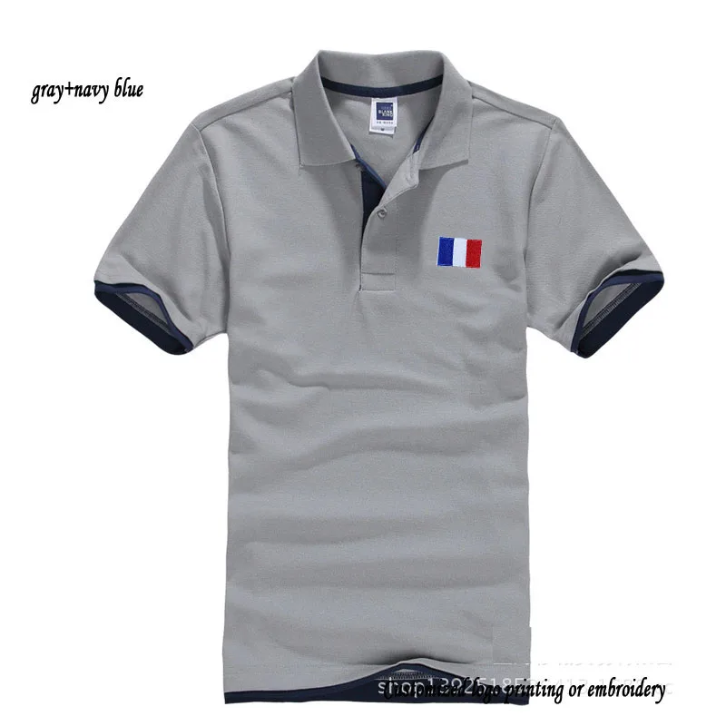 gray navy blue XS-3XL, поло, рубашка, Флаг Франции, мужские Поло, топ, летние рубашки для мальчиков, Обычная Лоскутная одежда ярких цветов, повседневная одежда для взрослых - Цвет: gray navy blue