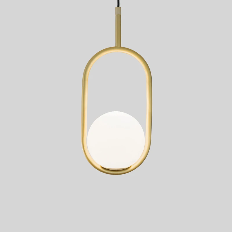 

Modern iron ring Pendant Lights white glass ball CafeRoom/Bar Lamp Single Glass Pendant Lamps Decoration Indoor Lighting