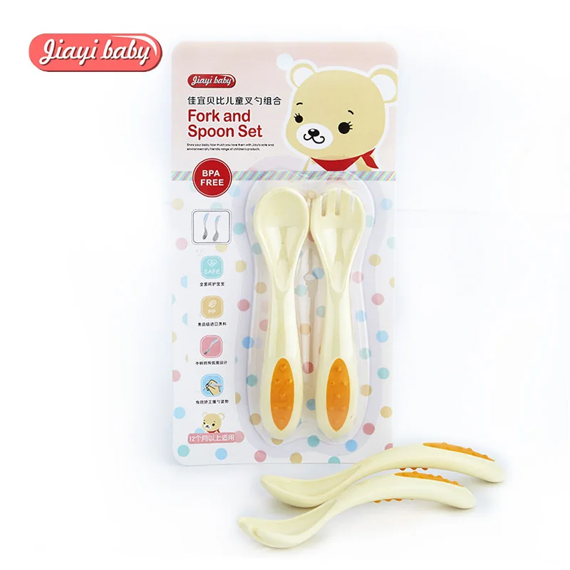 Jiayi baby 2 шт./компл. детская посуда ложки для младенцев вилки мягкая Нескользящая