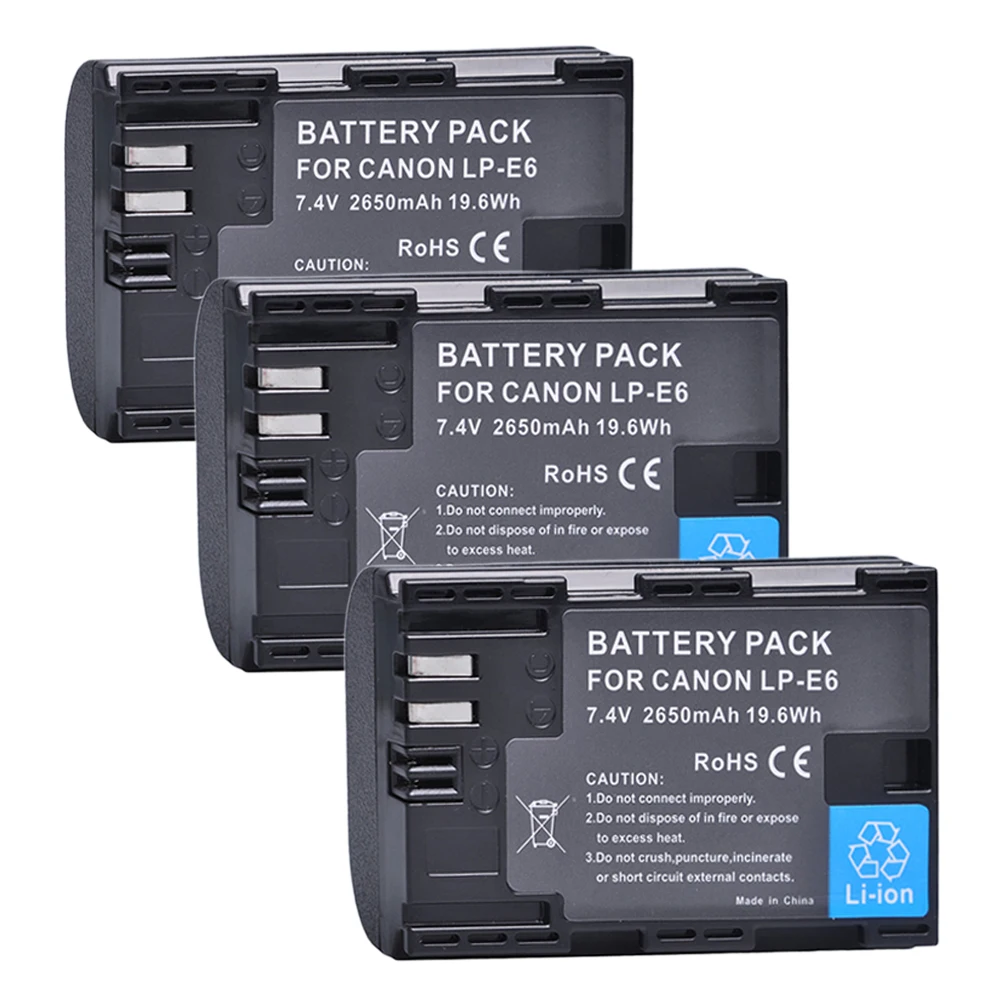 3Pcs 7.4V 2650mAh LP-E6 LPE6 LP E6 Battery + Rapid LCD Dual Charger for Canon 5D Mark II/III 6D 7D 60D 60Da 70D DSLR EOS 5DS | Электроника