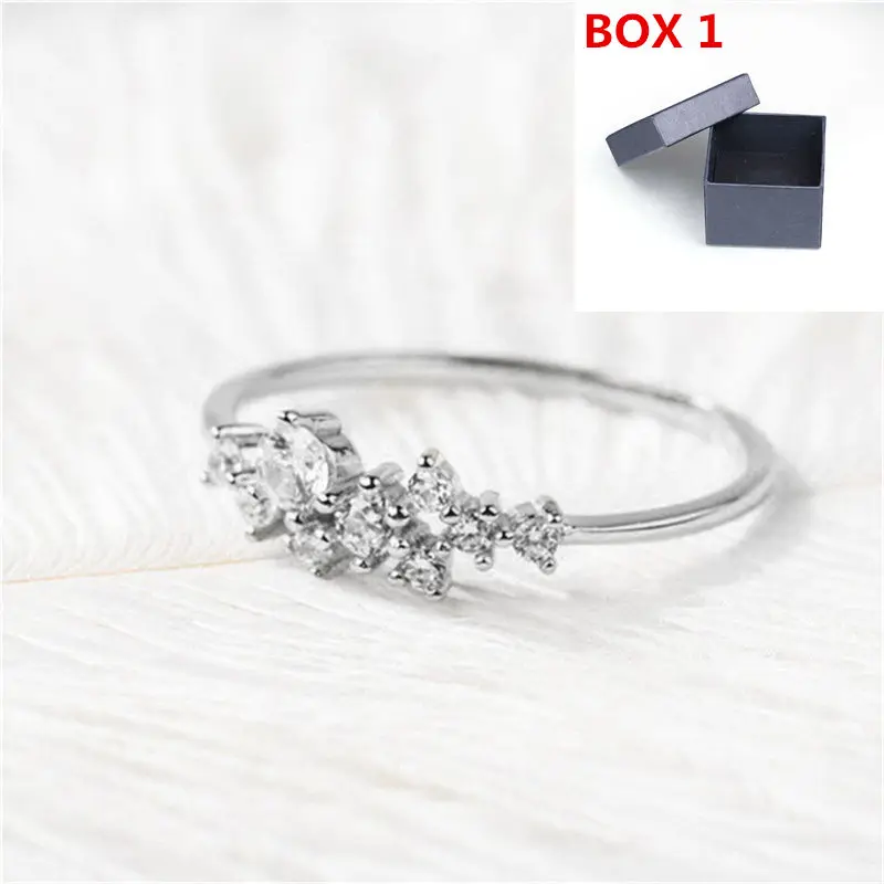 silver with box1 Лидер продаж модные женские туфли ювелирные изделия на безымянный палец Серебряный/Золотой Цвет Украшенные стразами CZ кольца с подарочной коробке 5/6/7/8/9/10 Размеры R4 - Цвет основного камня: silver with box1