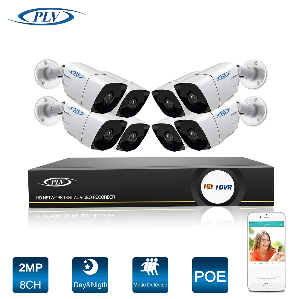PLV 8ch безопасности Камера Системы 1080 P H.265 POE IP открытый 4MP PoE NVR Plug and Play умный дом