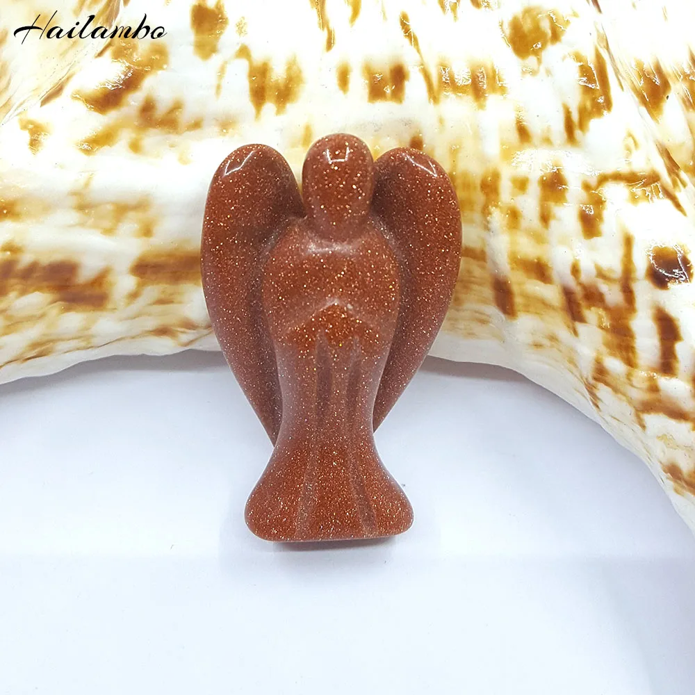 

Hailambo Goldstone Bead Standing Angel Statue Carved Angel Wing Figurine Charms Pendant Classic Amulet Jewelry Handmade TS06A#
