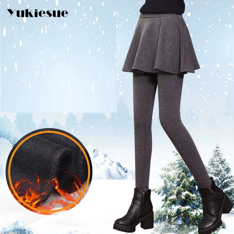 Одежда 4xl юбка на бедрах + брюки-карандаш имитация из двух частей плиссированные брюки зимние женские бархатные плотные женские зимние теплые леггинсы