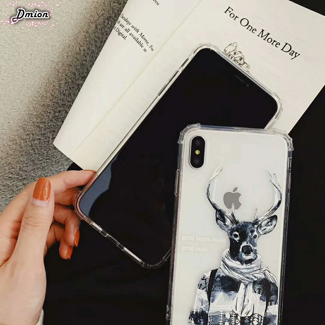 Мягкий прозрачный чехол с рисунком оленя для iPhone XR XS MAX 6 S 7 8 Plus защитой от падения