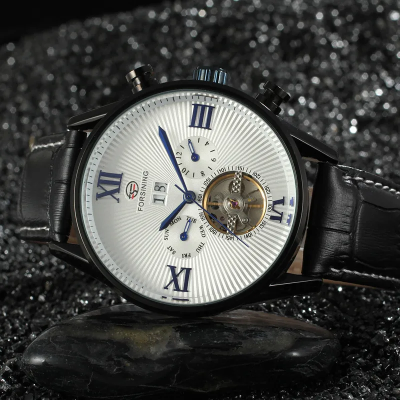 Forsining Tourbillon часы мужские роскошные брендовые механические кожаные Наручные