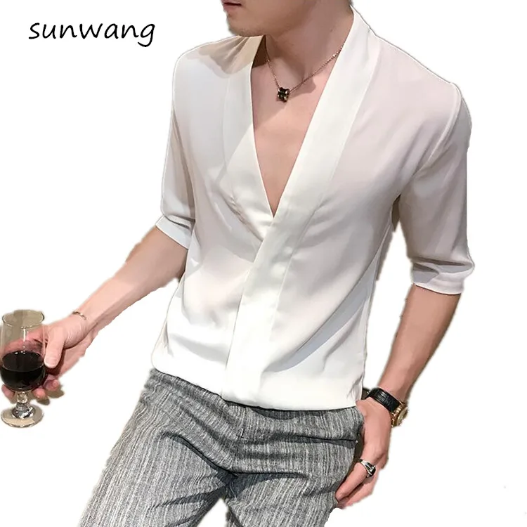 Летнее платье для молодых мужчин одежда с глубоким v образным вырезом