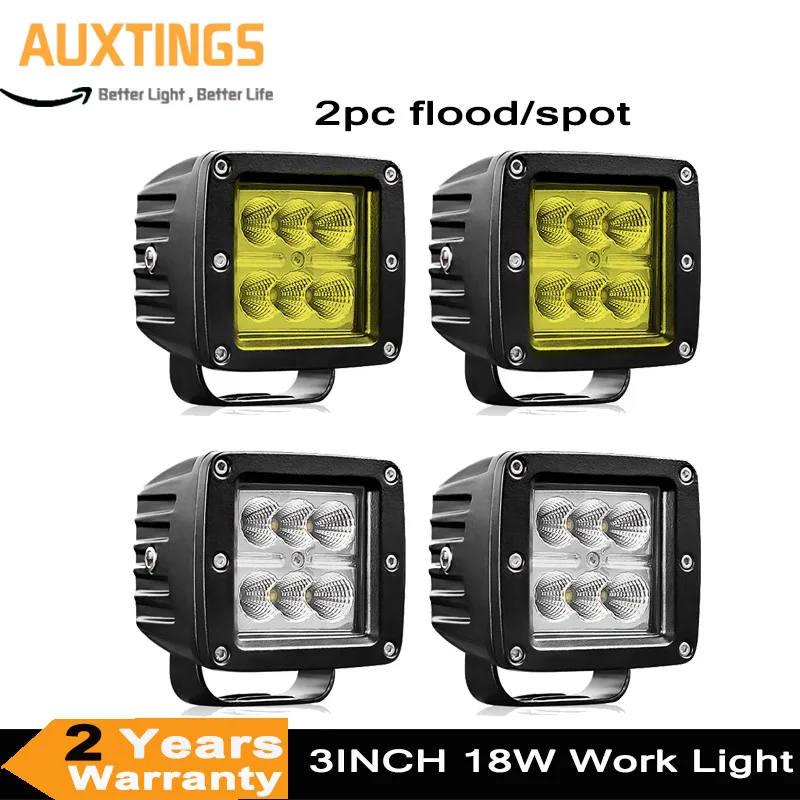 

3inch 18W 4x4 Offroad Led Work Lights Bar yellow led fog light Cars Flood Beams Off road SUV ATV Tractor Boat Trucks 12V 24V