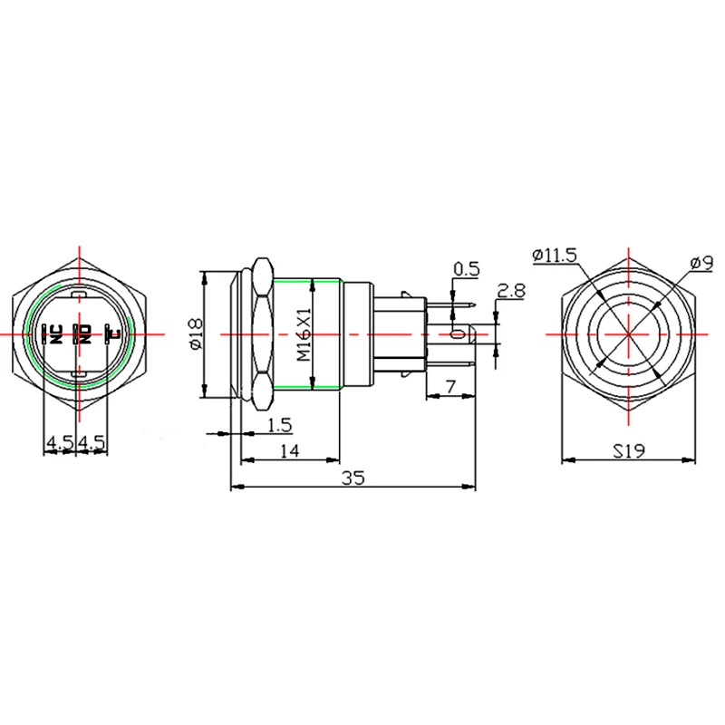 Бесплатная доставка 5 В 12 220 светодиодный переключатель мгновенного сброса 16 мм