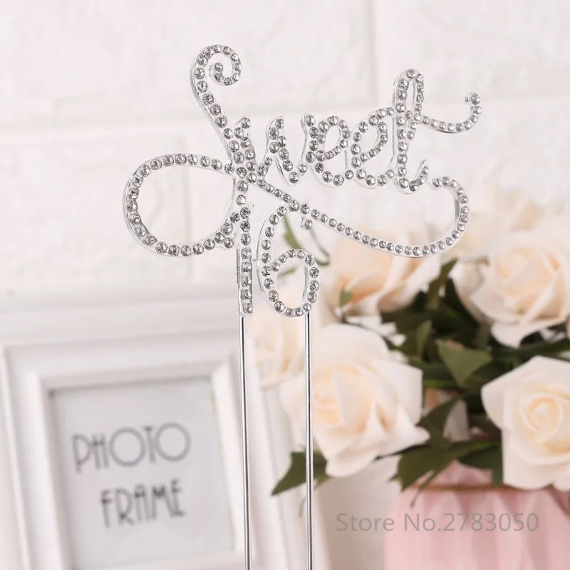 Sweet 16 Cake Topper 16th Birthday Party Themes With Rhinestone Decoration Anniversary Decorating Supplies Gold/Silver|Товары для