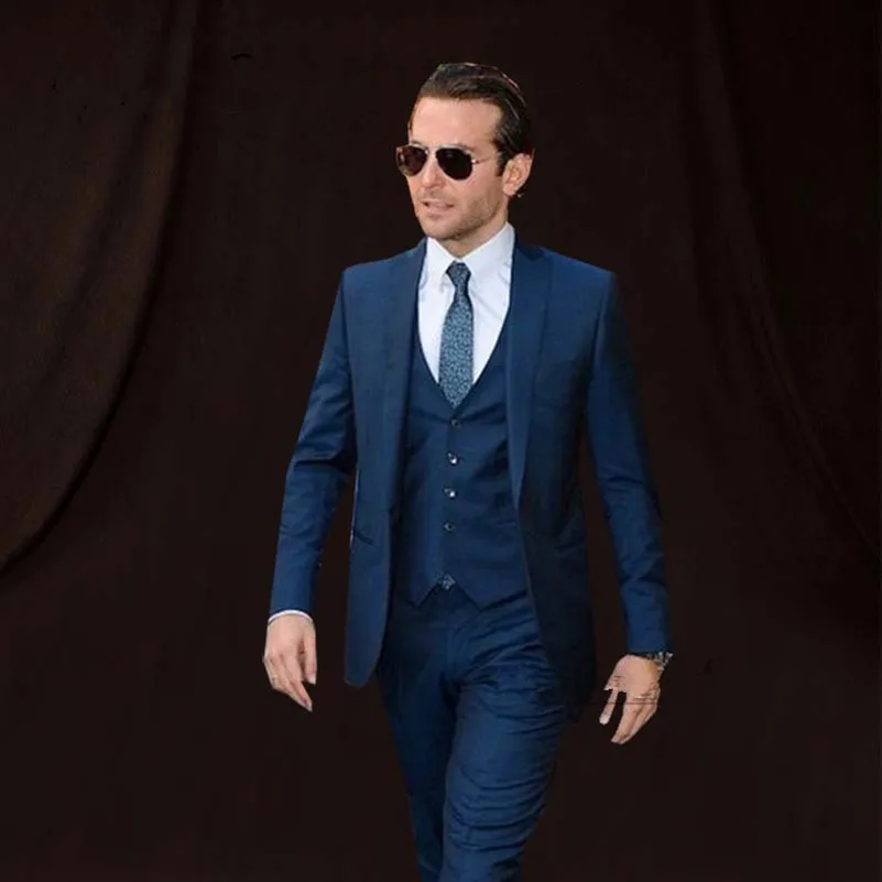 

Custom Made Dark Navy Men Suits Formal Men's Wedding Suits Men Wedding Tuxedo Handsome Mens Blazer (Jacket+Vest+Pants)