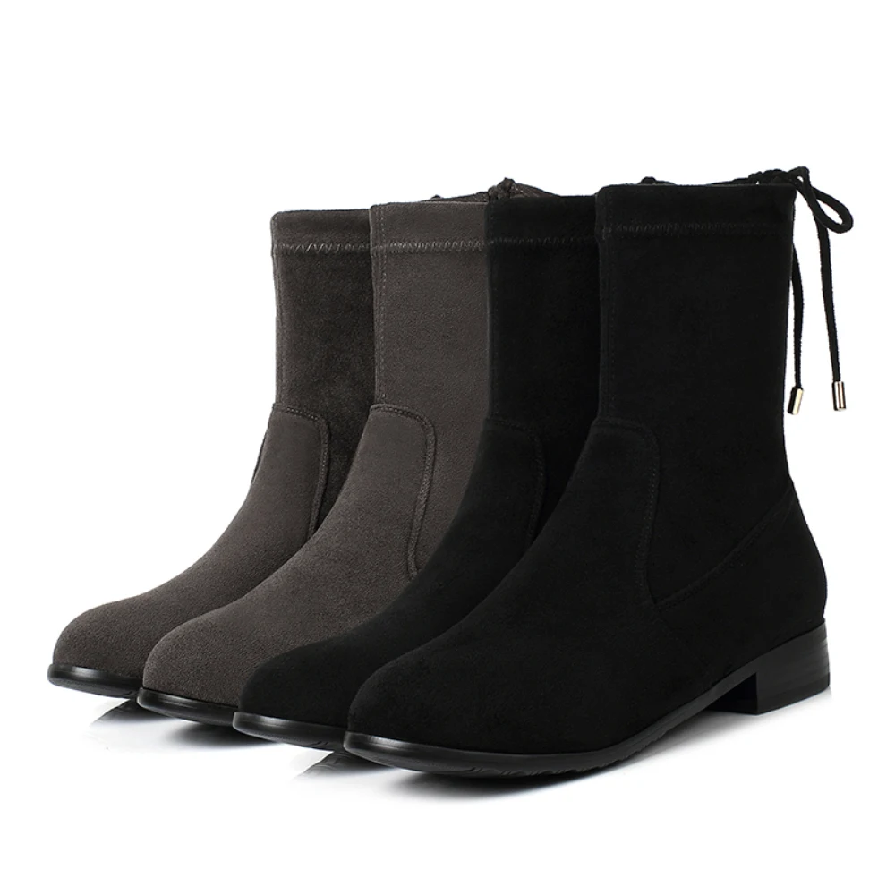 New Ankle Women Boots Wild Korean Version Soft Leather Elastic Fabric Spring Autumn Winter Martin Socks | Обувь