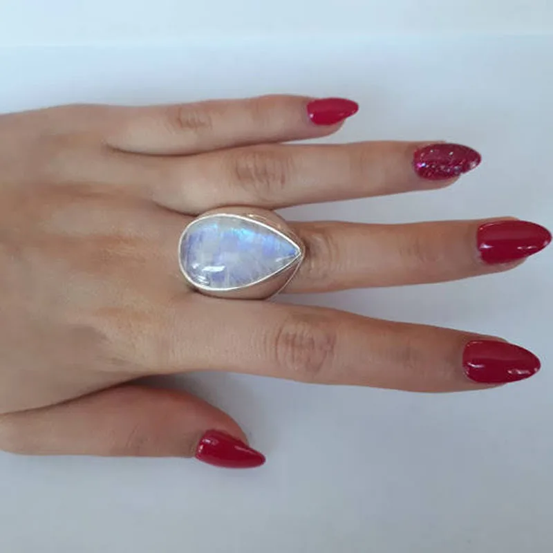 Винтаж серебро большие кольца для женщин Камень Модные женские заявление