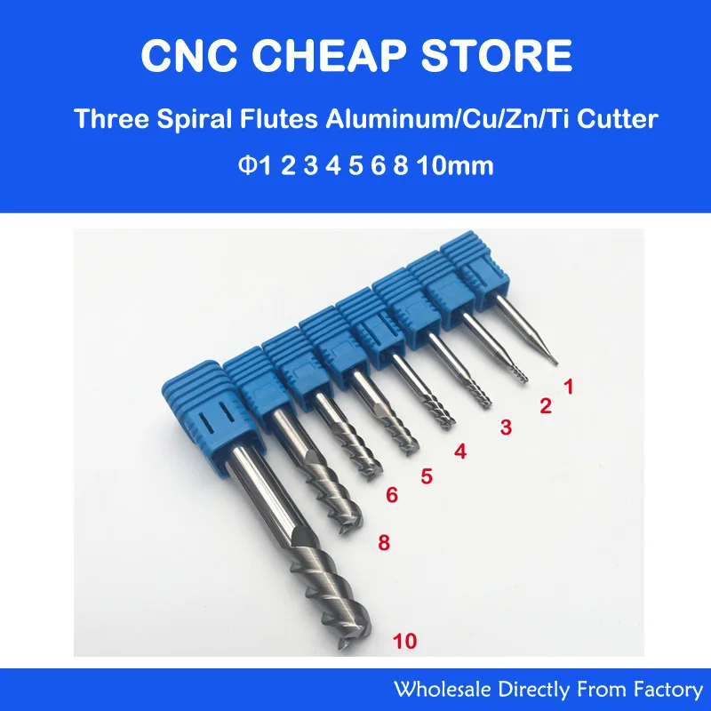 

8pc Three 3 Flute Aluminum Cutter End Mill Tool Cutting Bit CNC Router Engraving HRC55 Tungsten Solid Carbide 1,2,3,4,5,6,8,10MM