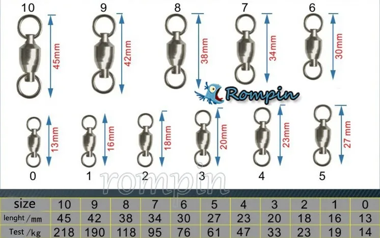 Rompin 10 шт. сверхмощный шарикоподшипник поворотный с твердым кольцом рыболовный поворотный Вибрационный крючок не ржавеет Морской рыболовный крючок