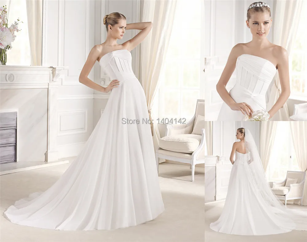Сладость Белого Атласа Суд Поезд Без Бретелек Свадебные Платья 2017 Плюс Размер с