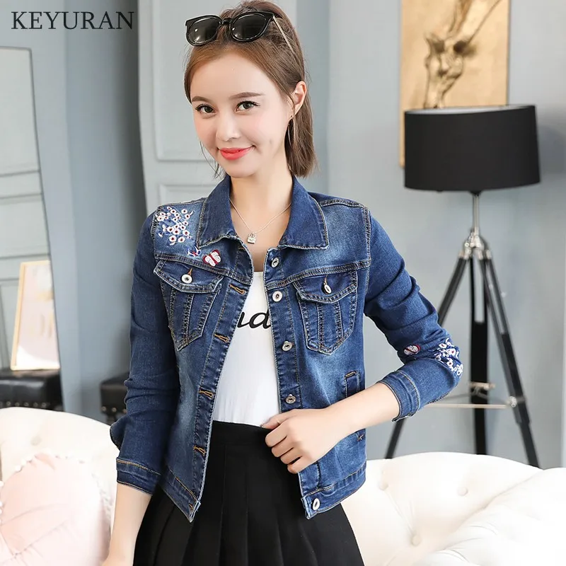 Новинка 2019 года демисезонный для женщин цветок вышитые джинсовая куртка дамы