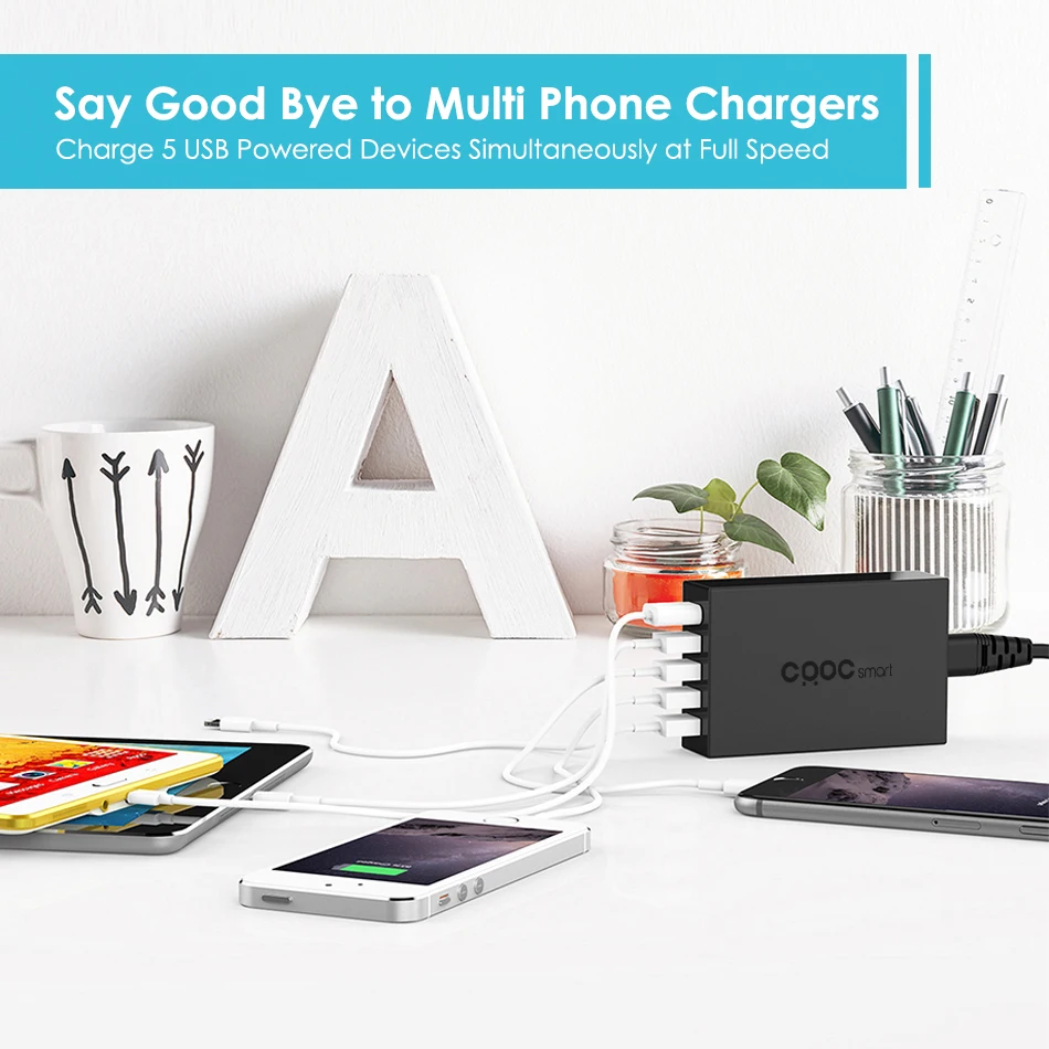 CRDC 54 Вт 5 Порты и разъёмы Usb Зарядное устройство Quick Charge 2 0 Desktop мобильного телефона