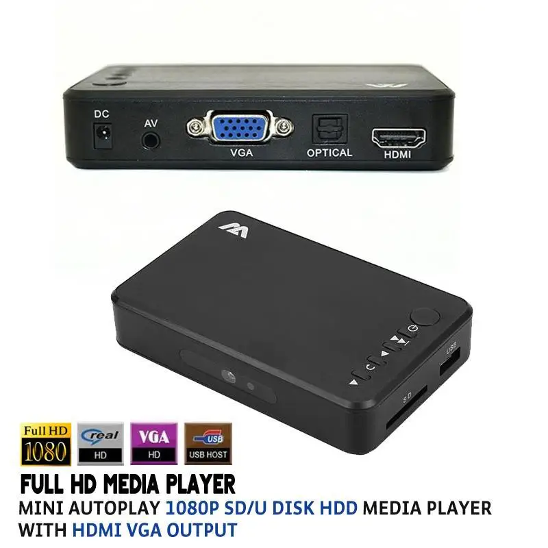 Full HD медиаплеер мини автовоспроизведения 1080 P SD/U диска HDD USB2.0 Внешний