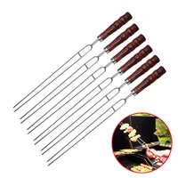 5pcs u shaped stainless steel barbecue skewers grill bbq stick wooden handle bbq forks outdoor needle accessories cooking tools