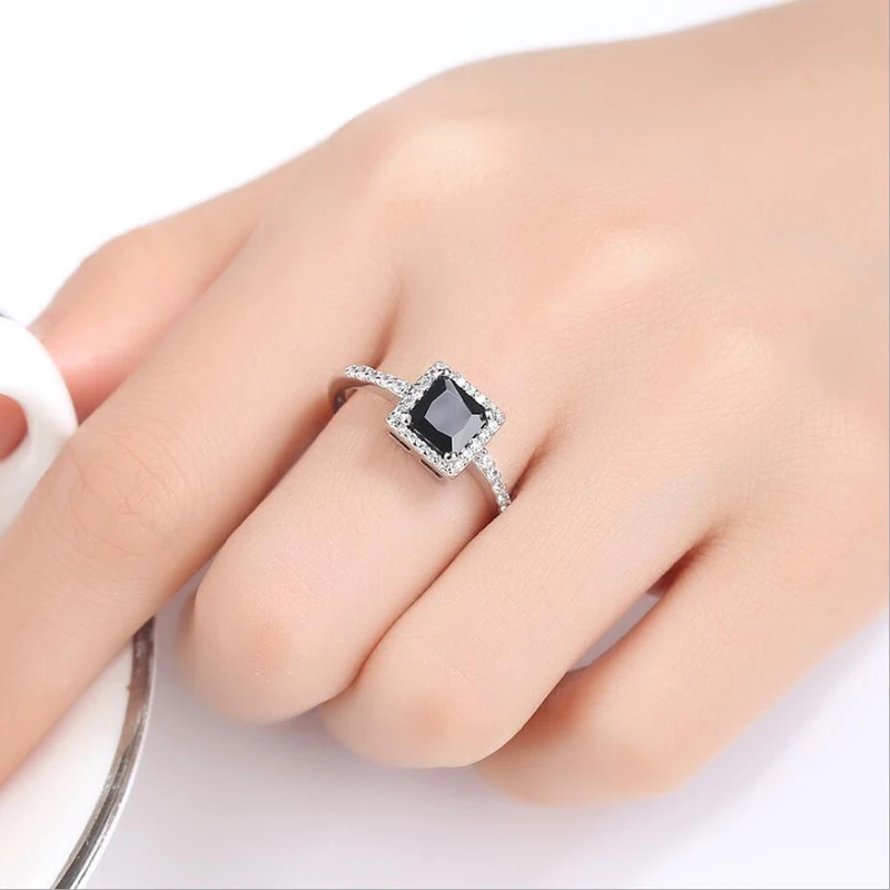 KOFSAC Fashion Hot Crystal Black Square Rings Unisex Jewelry Vintage Zircon Silver Ring Engagement Accessories Birthday Present | Украшения
