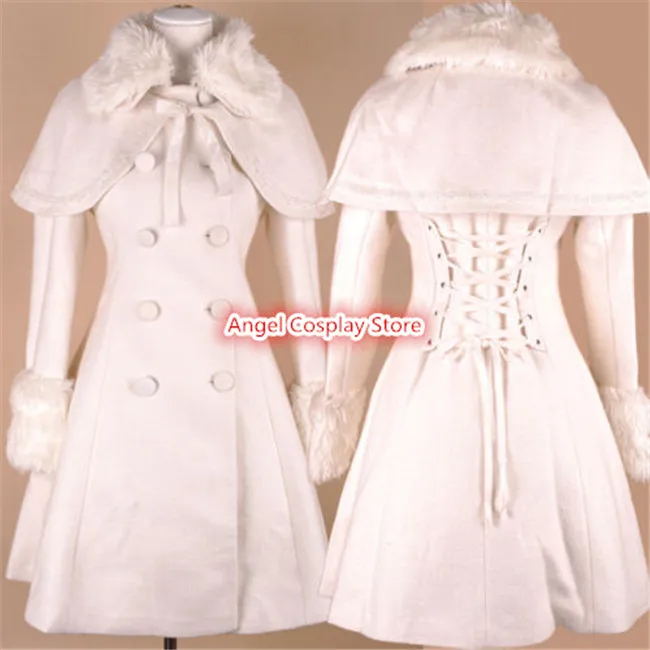 

Gothic Lolita Cute Chritmas Handmade Party Fashion Dress Cosplay Costume Snow White Cshmere Coat S-XL