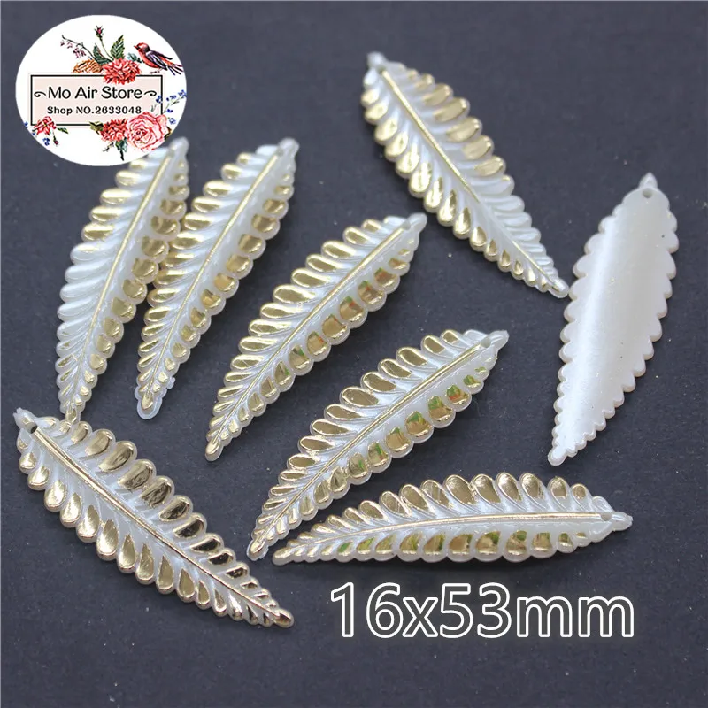 20 шт./лот цвета слоновой кости золотого перьев бусины из АБС-пластика с плоской