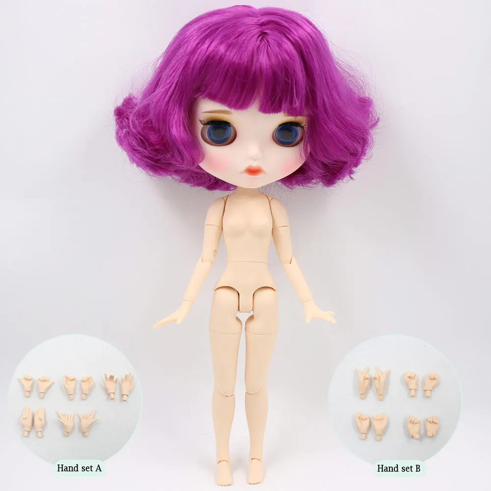 Ледяные обнаженные куклы Blyth No. BL732 фиолетовые волосы для тела 1/6 bjd, pullip, licca, jerryberry - Цвет: B doll and hand AB