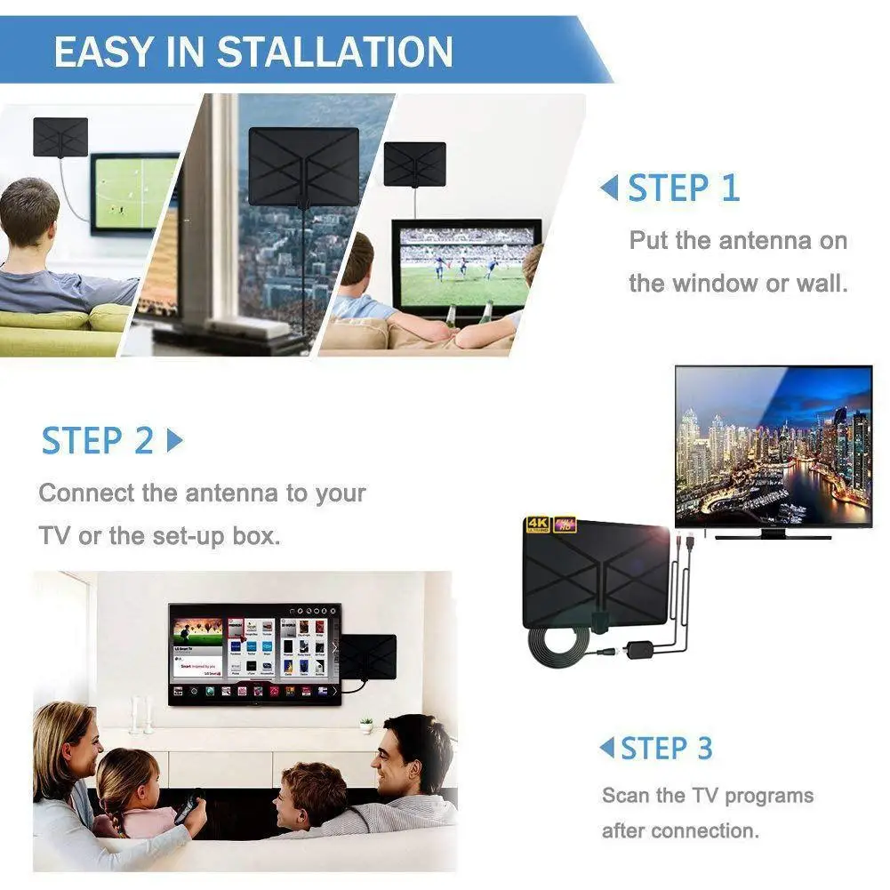 Miles TV Aerial Indoor Amplified Digital HDTV Antenna with 4K UHD 1080P DVB-T Freeview for Life Local Channels Broadcast | Электроника