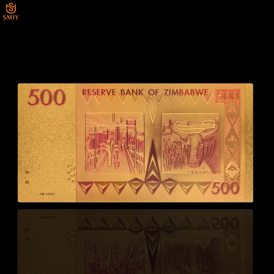 10PCS/Lot Zimbabwe Currency Paper 500 Dollar Money in 24k Gold Plated Banknote Collections And Holiday Gifts | Дом и сад